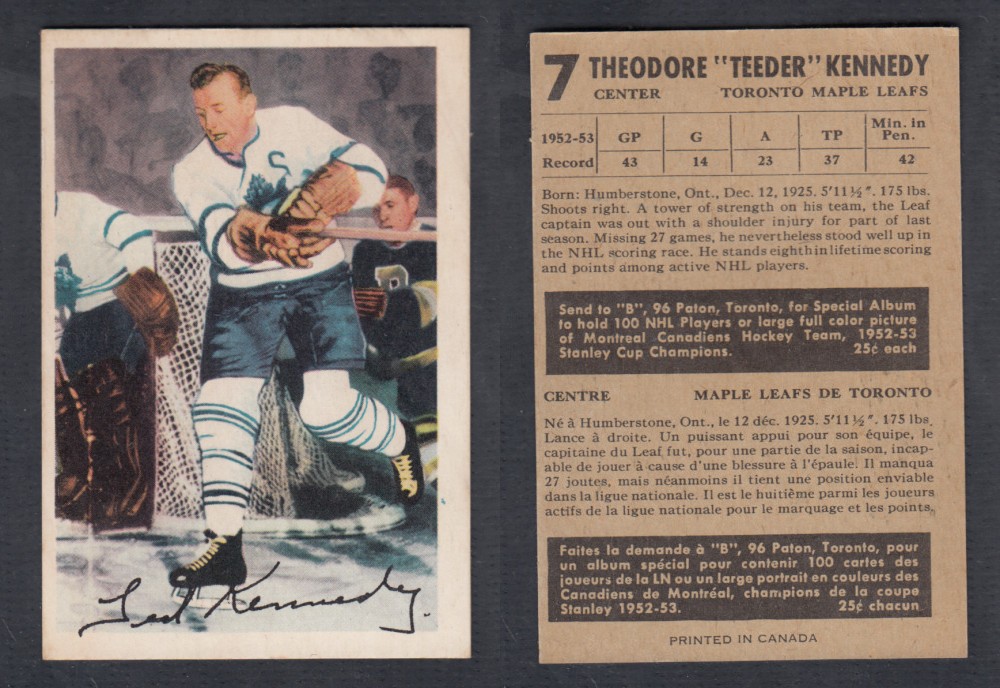 1953-54 PARKHURST HOCKEY CARD #7 T. KENNEDY photo 1953-54 PARKHURST HOCKEY CARD #7 T. KENNEDY photo