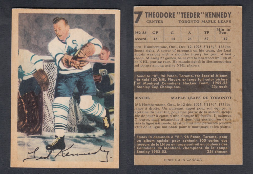 1953-54 PARKHURST HOCKEY CARD #7 T. KENNEDY photo 1953-54 PARKHURST HOCKEY CARD #7 T. KENNEDY photo
