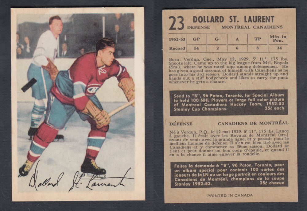 1953-54 PARKHURST HOCKEY CARD #23 D. ST. LAURENT photo 1953-54 PARKHURST HOCKEY CARD #23 D. ST. LAURENT photo