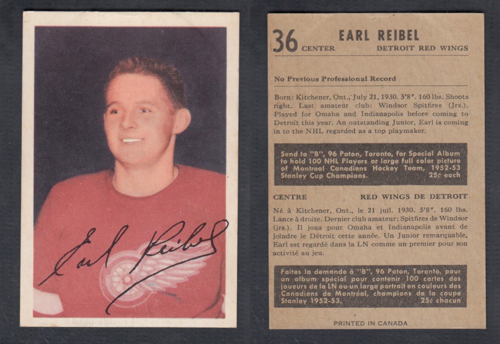 1953-54 PARKHURST HOCKEY CARD #36 E. REIBEL photo 1953-54 PARKHURST HOCKEY CARD #36 E. REIBEL photo