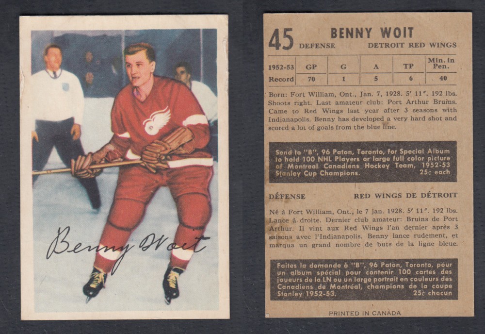 1953-54 PARKHURST HOCKEY CARD #45 B. WOIT photo 1953-54 PARKHURST HOCKEY CARD #45 B. WOIT photo