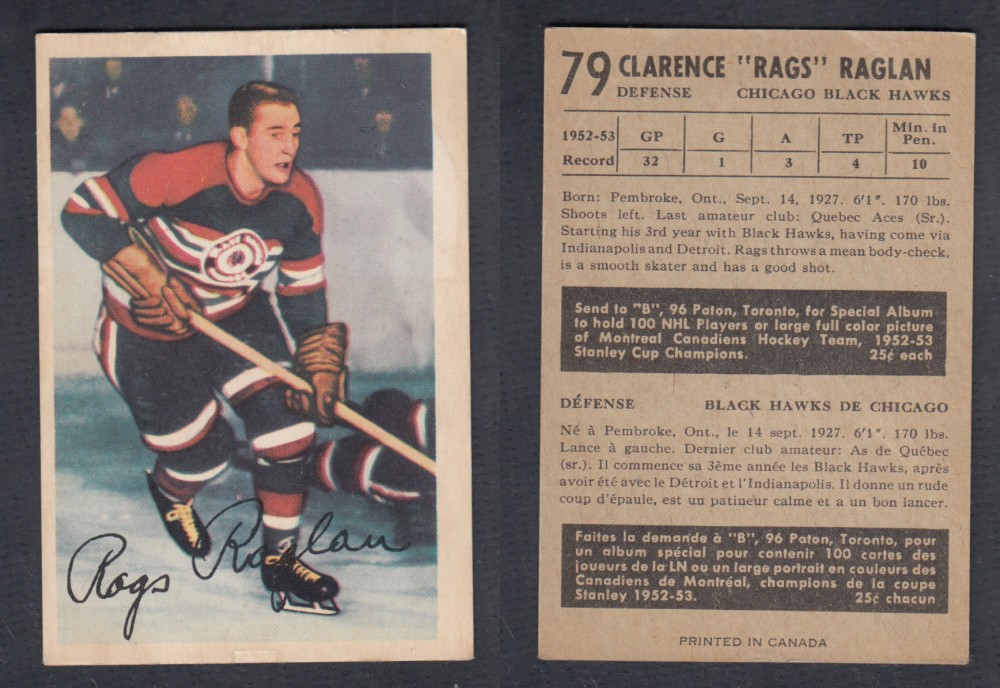 1953-54 PARKHURST HOCKEY CARD #79 C. RAGLAN photo 1953-54 PARKHURST HOCKEY CARD #79 C. RAGLAN photo