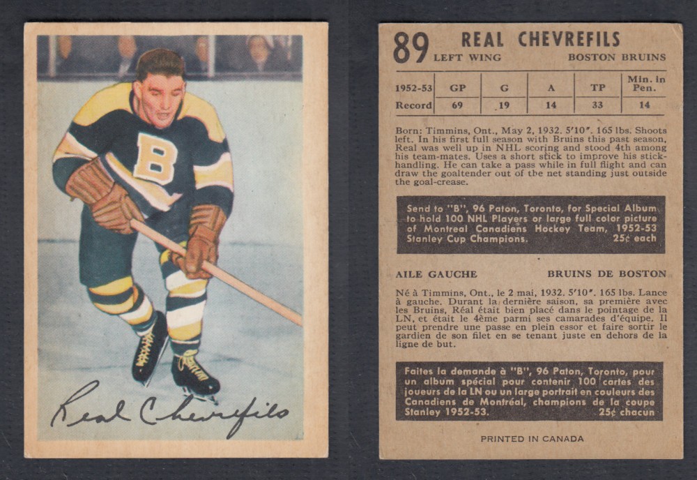 1953-54 PARKHURST HOCKEY CARD #89 R. CHEVREFILS photo 1953-54 PARKHURST HOCKEY CARD #89 R. CHEVREFILS photo