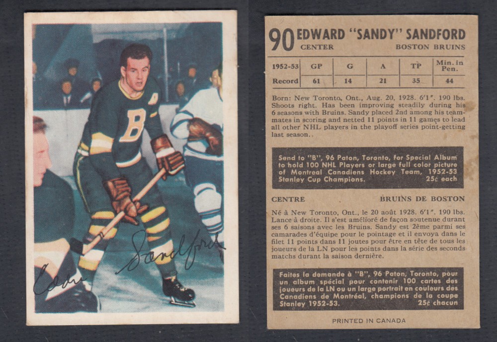 1953-54 PARKHURST HOCKEY CARD #90 E. SANDFORD photo 1953-54 PARKHURST HOCKEY CARD #90 E. SANDFORD photo