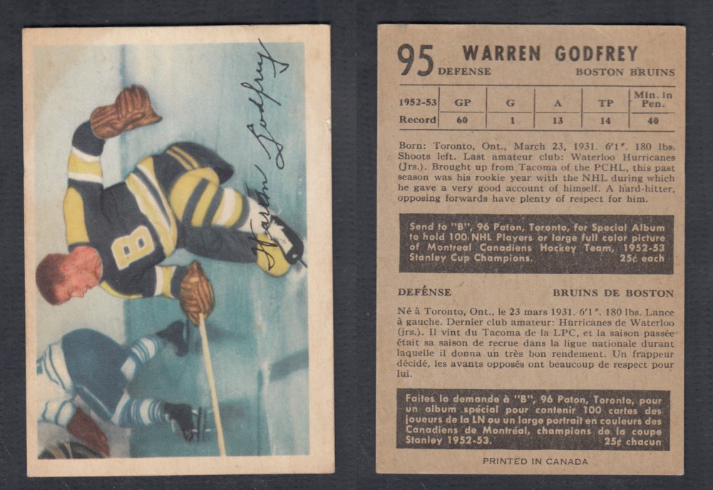 1953-54 PARKHURST HOCKEY CARD #95 W. GODFREY photo 1953-54 PARKHURST HOCKEY CARD #95 W. GODFREY photo