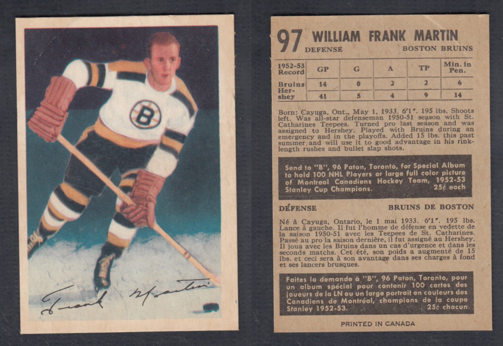 1953-54 PARKHURST HOCKEY CARD #97 W. MARTIN photo 1953-54 PARKHURST HOCKEY CARD #97 W. MARTIN photo