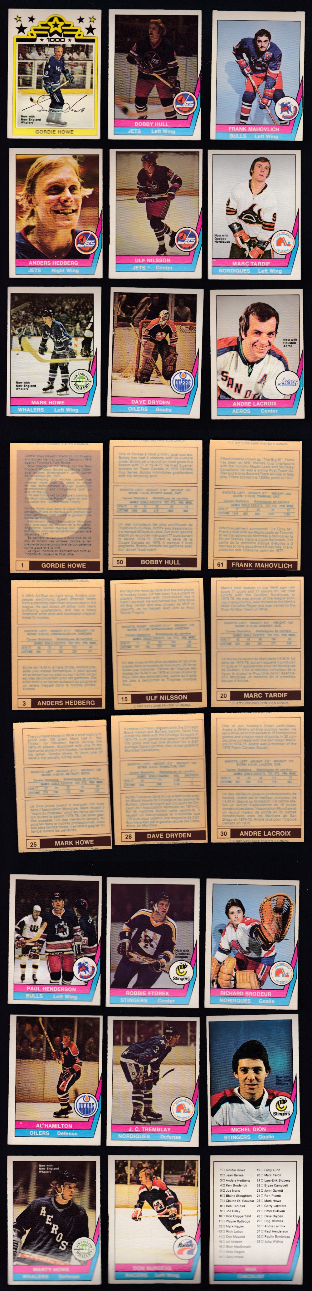 1977-78 WHA O-PEE-CHEE HOCKEY CARD FULL SET 66/66 photo