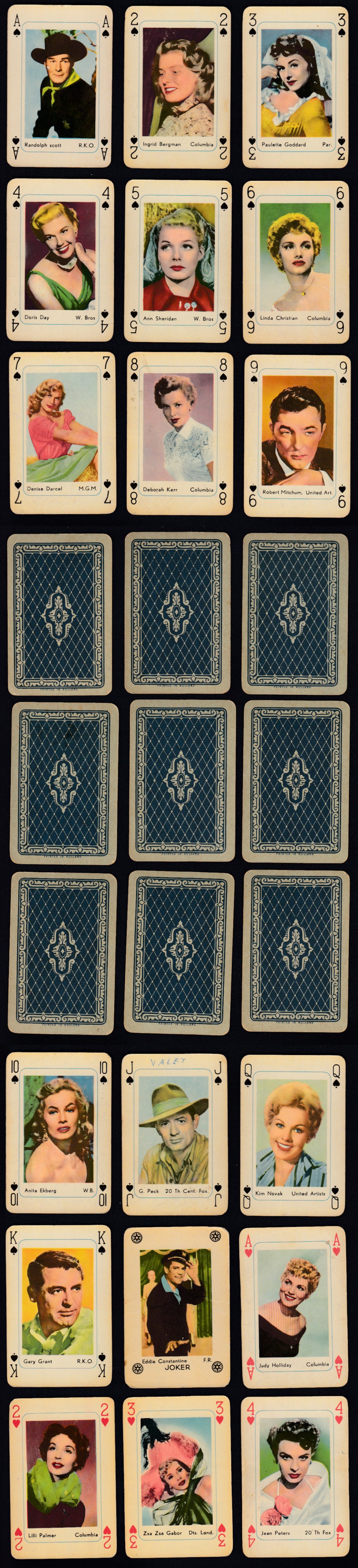 1950'S HOLLAND GUM CARD MOVIE STARS PLAYING CARD FULL SET 53/53 photo 1950'S HOLLAND GUM CARD MOVIE STARS PLAYING CARD FULL SET 53/53 photo