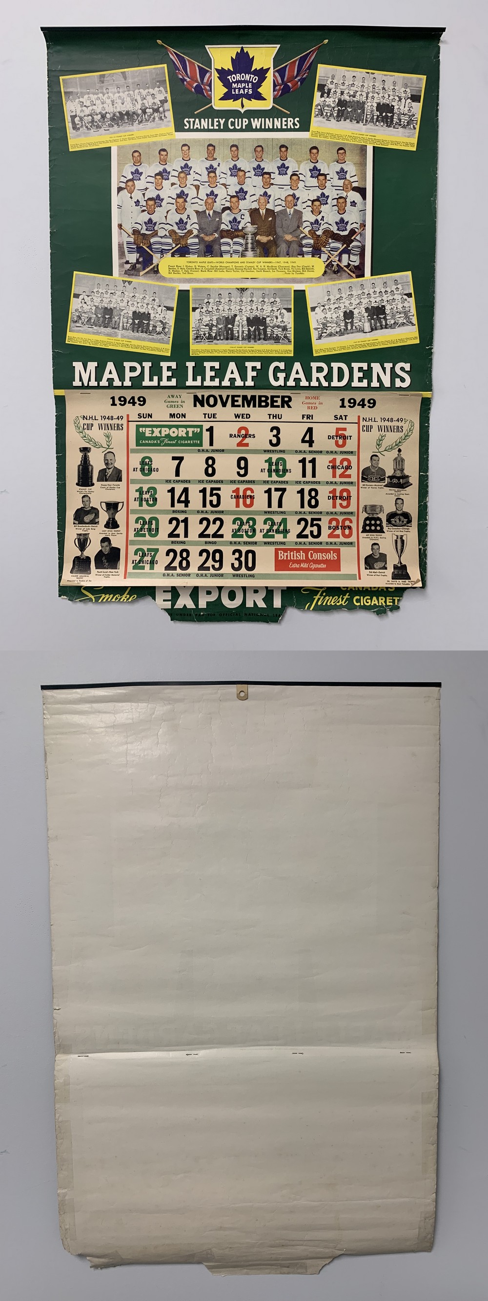 1949-50 EXPORT ''A'' TORONTO MAPLE LEAFS FULL CALENDAR photo 1949-50 EXPORT ''A'' TORONTO MAPLE LEAFS FULL CALENDAR photo