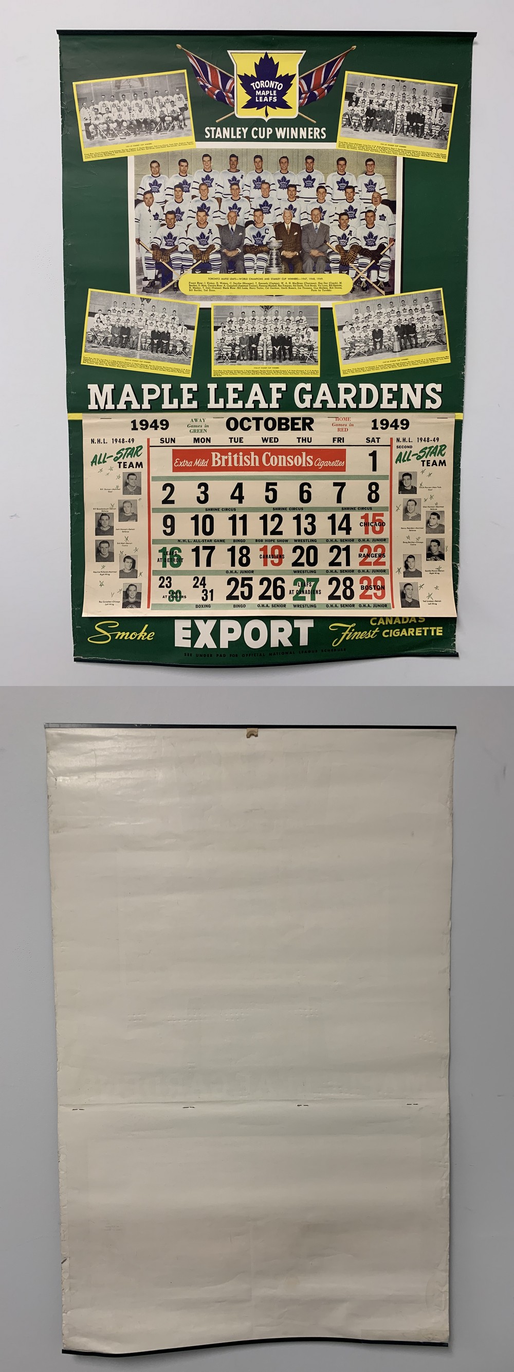 1949-50 EXPORT ''A'' TORONTO MAPLE LEAFS FULL CALENDAR photo 1949-50 EXPORT ''A'' TORONTO MAPLE LEAFS FULL CALENDAR photo