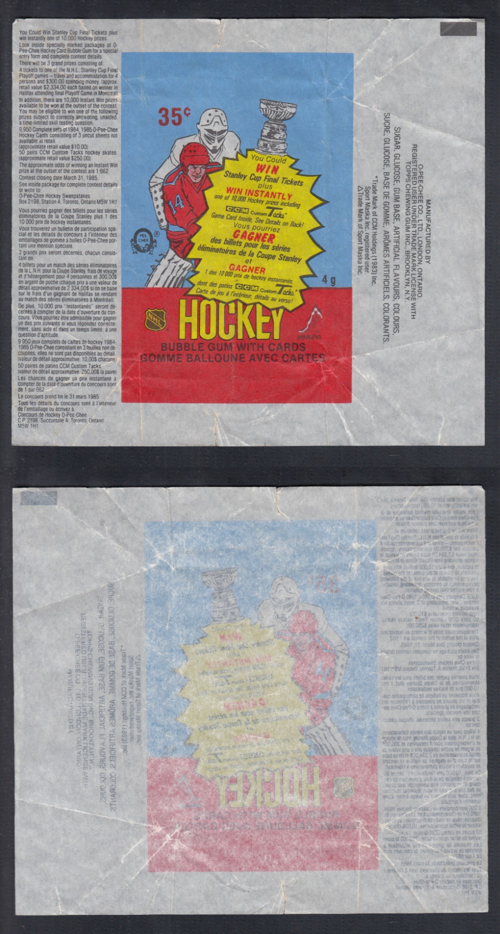 1984-85 O-PEE-CHEE HOCKEY CARD WRAPPER photo 1984-85 O-PEE-CHEE HOCKEY CARD WRAPPER photo