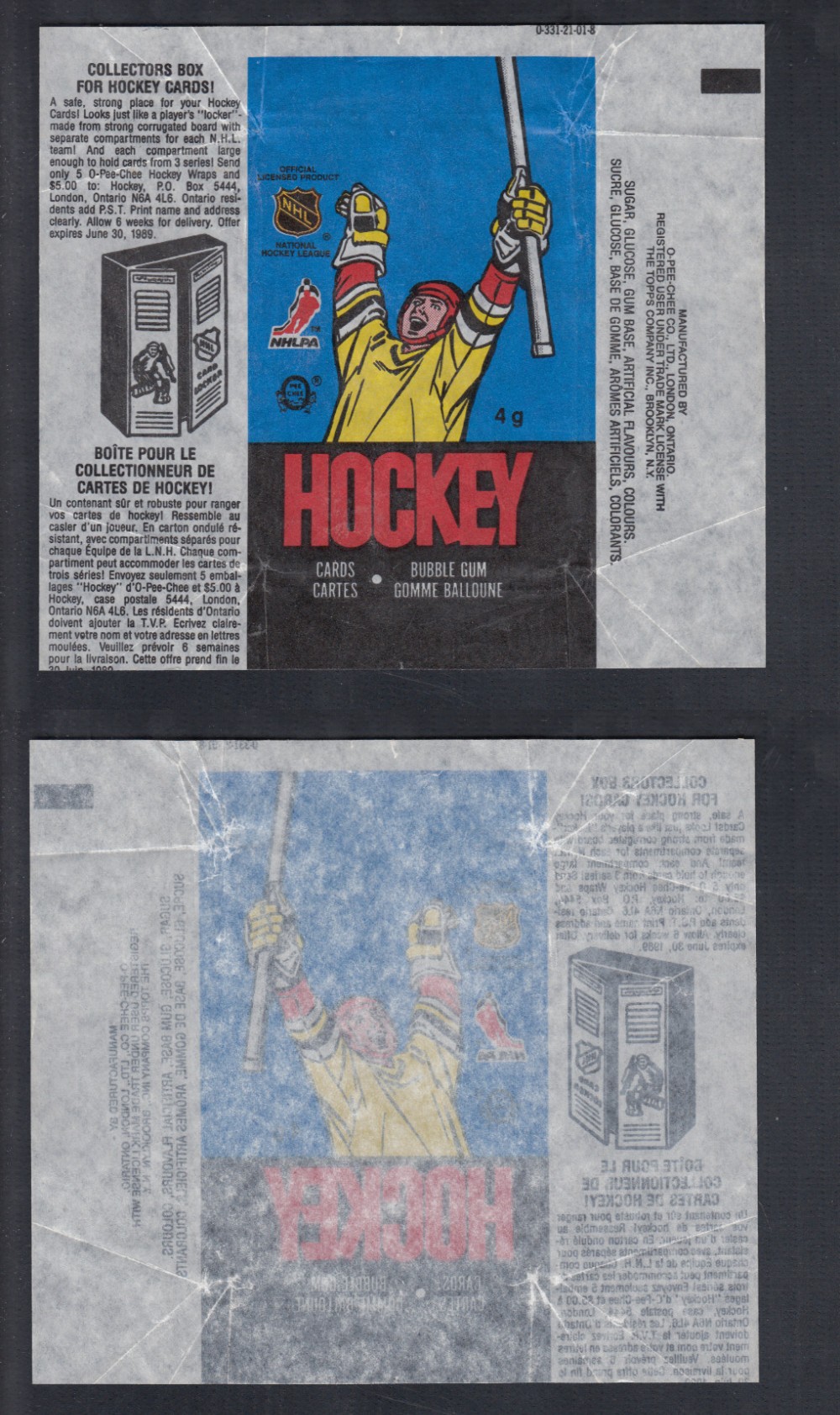 1988-89 O-PEE-CHEE HOCKEY CARD WRAPPER photo 1988-89 O-PEE-CHEE HOCKEY CARD WRAPPER photo