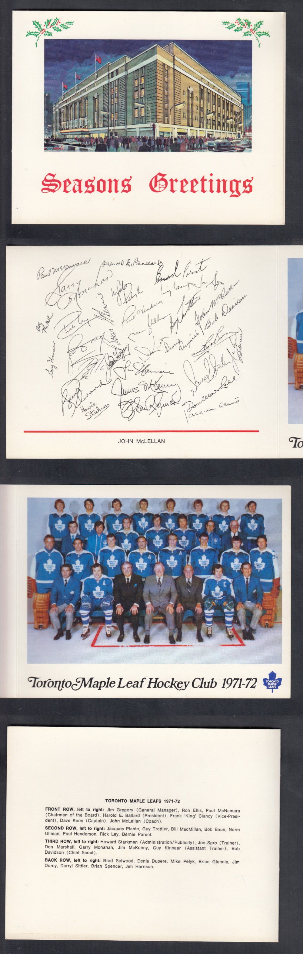 1971-72 TORONTO MAPLE LEAFS CHRISTMAS TEAM CARD photo 1971-72 TORONTO MAPLE LEAFS CHRISTMAS TEAM CARD photo