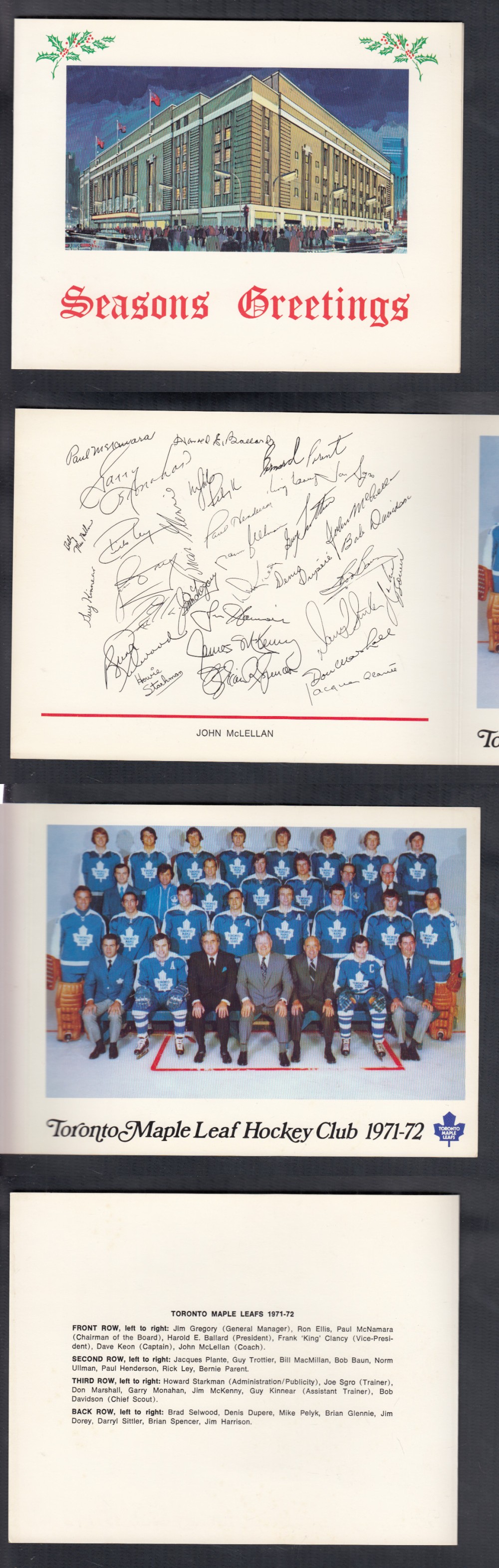1971-72 TORONTO MAPLE LEAFS CHRISTMAS TEAM CARD photo 1971-72 TORONTO MAPLE LEAFS CHRISTMAS TEAM CARD photo