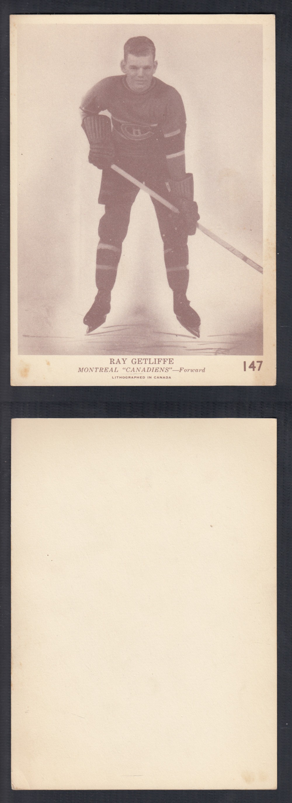 1940-41 O-PEE-CHEE HOCKEY CARD #147 R. GETLIFFE photo 1940-41 O-PEE-CHEE HOCKEY CARD #147 R. GETLIFFE photo