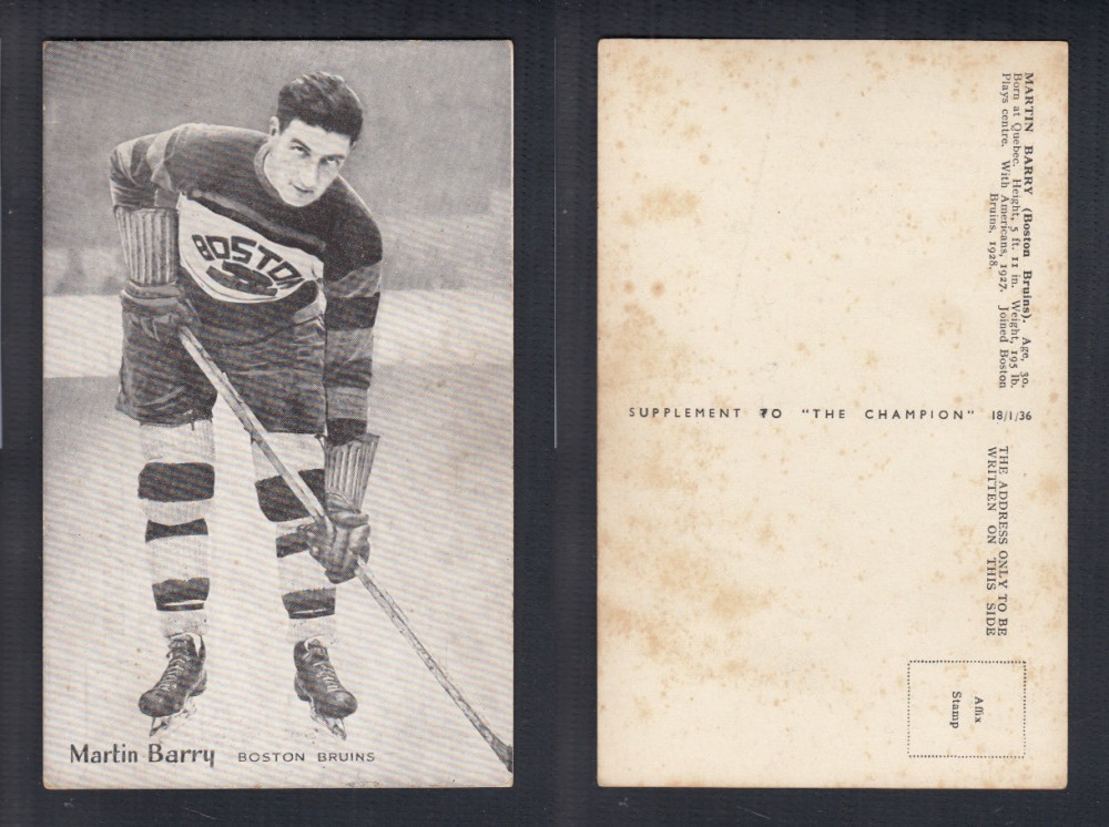1935-36 AMALGAMATED PRESS HOCKEY CARD M. BARRY photo 1935-36 AMALGAMATED PRESS HOCKEY CARD M. BARRY photo