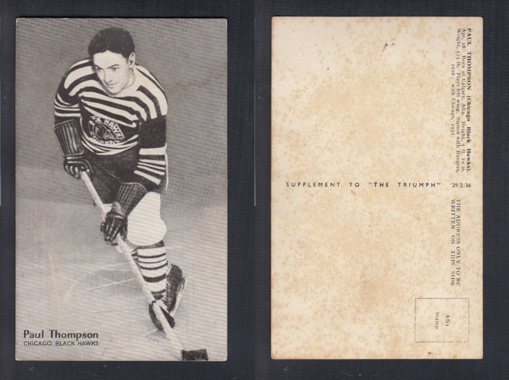 1935-36 AMALGAMATED PRESS HOCKEY CARD P. THOMPSON photo 1935-36 AMALGAMATED PRESS HOCKEY CARD P. THOMPSON photo