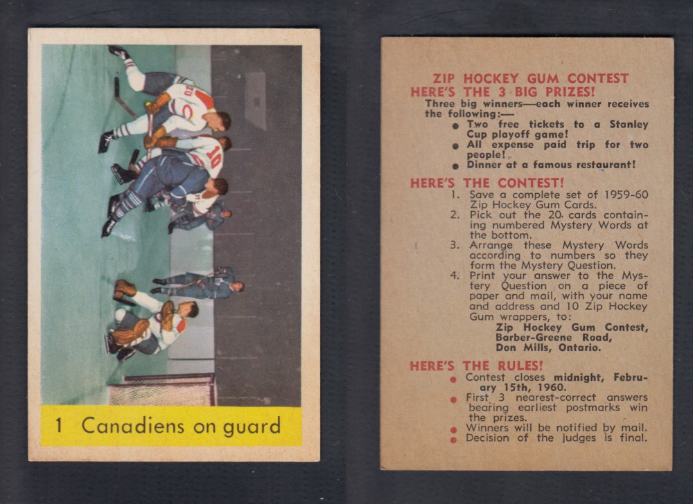 1959-60 PARKHURST HOCKEY CARD #1 CANADIENS ON GUARD photo 1959-60 PARKHURST HOCKEY CARD #1 CANADIENS ON GUARD photo