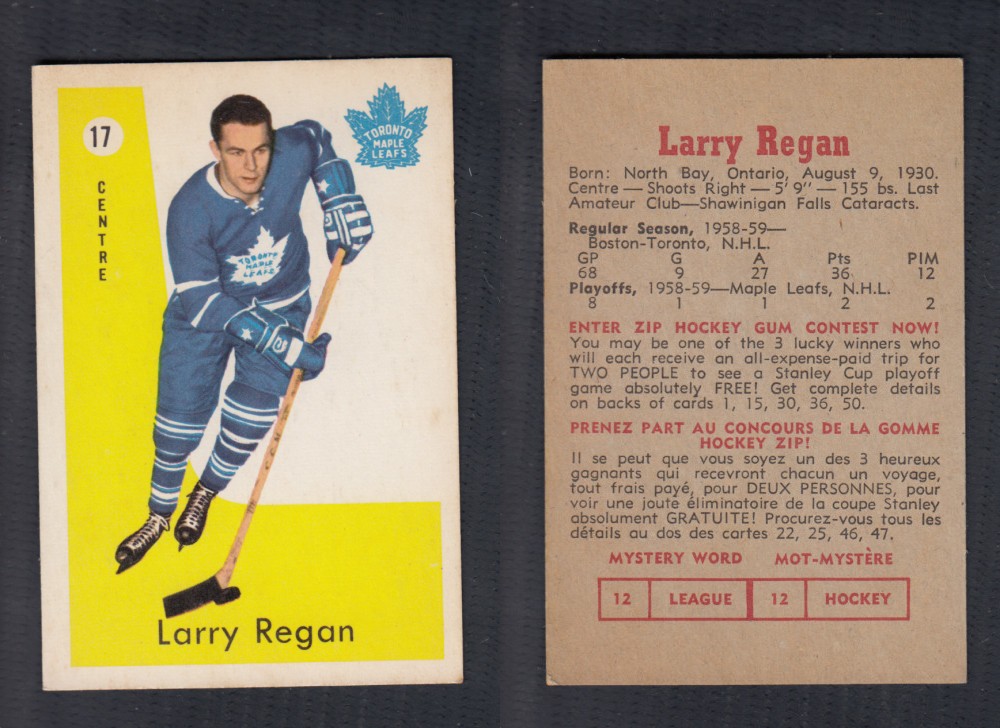 1959-60 PARKHURST HOCKEY CARD #17 L. REGAN photo 1959-60 PARKHURST HOCKEY CARD #17 L. REGAN photo