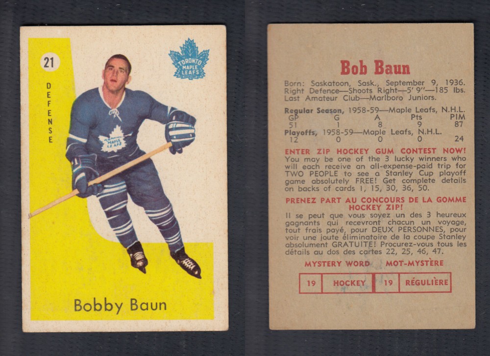1959-60 PARKHURST HOCKEY CARD #21 B. BAUN photo 1959-60 PARKHURST HOCKEY CARD #21 B. BAUN photo