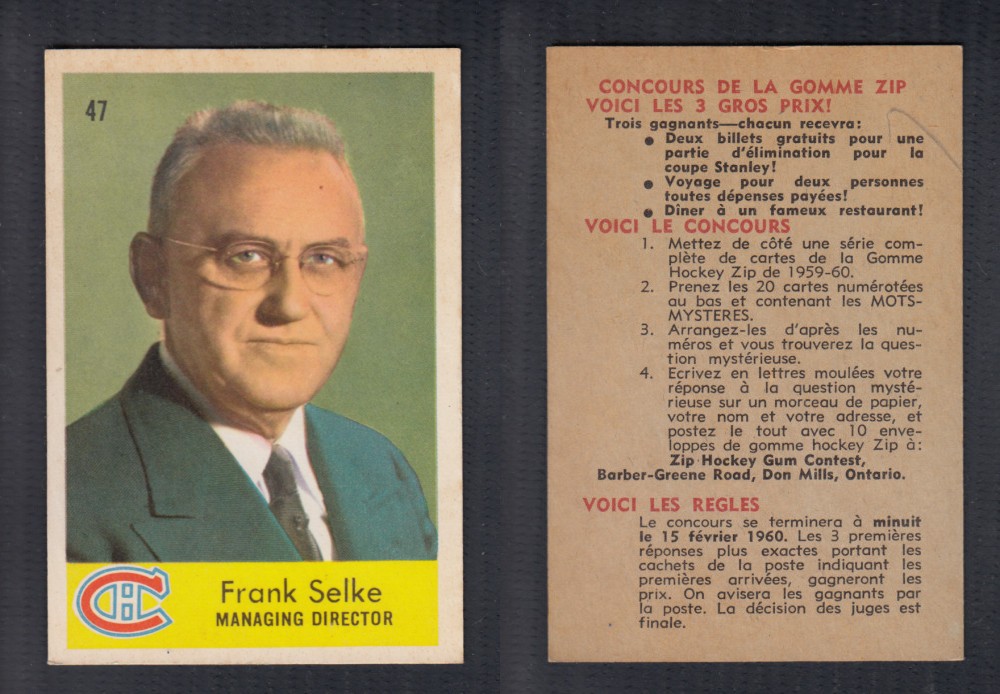 1959-60 PARKHURST HOCKEY CARD #47 F. SELKE photo 1959-60 PARKHURST HOCKEY CARD #47 F. SELKE photo