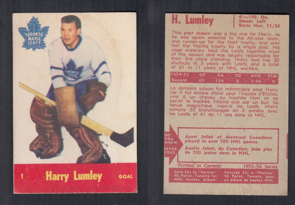 1955-56 PARKHURST HOCKEY CARD #1 H. LUMLEY photo 1955-56 PARKHURST HOCKEY CARD #1 H. LUMLEY photo
