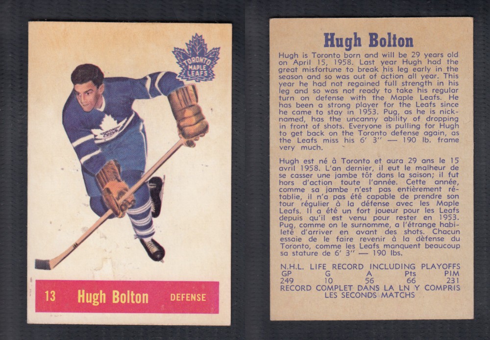 1957-58 PARKHURST HOCKEY CARD #13 H. BOLTON photo 1957-58 PARKHURST HOCKEY CARD #13 H. BOLTON photo