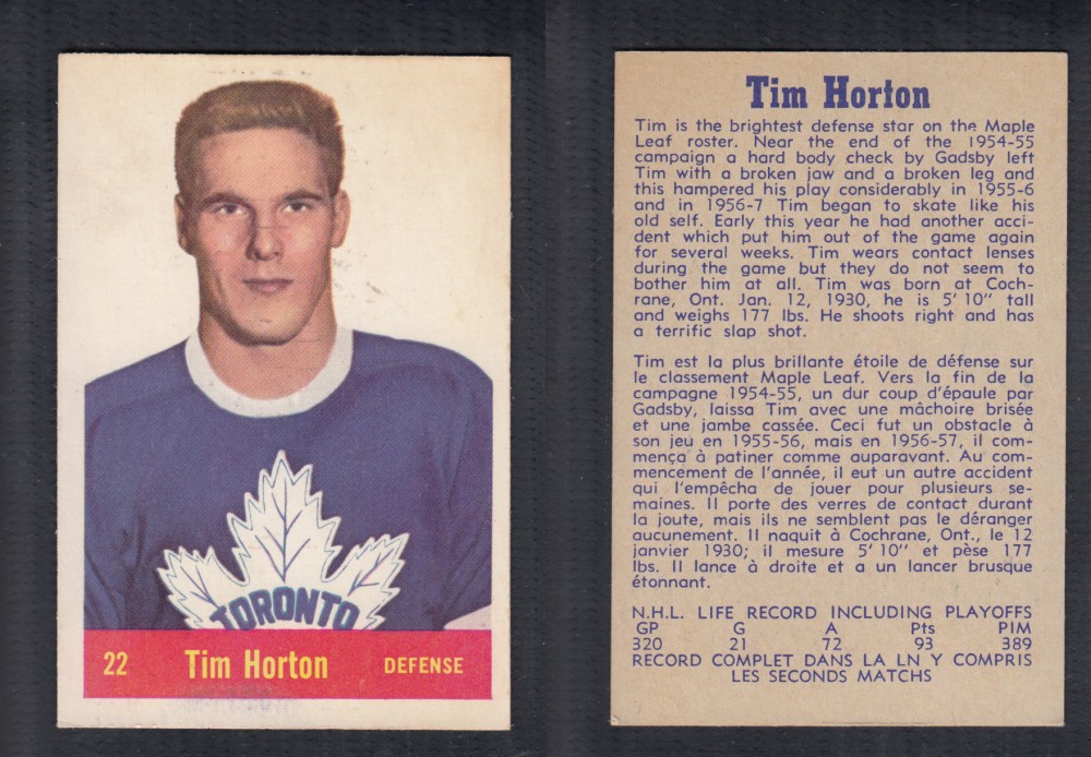 1957-58 PARKHURST HOCKEY CARD #22 T. HORTON photo 1957-58 PARKHURST HOCKEY CARD #22 T. HORTON photo