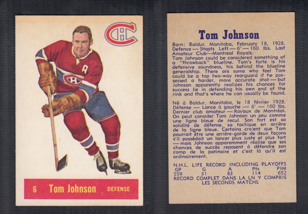 1957-58 PARKHURST HOCKEY CARD #6 T. JOHNSON photo 1957-58 PARKHURST HOCKEY CARD #6 T. JOHNSON photo