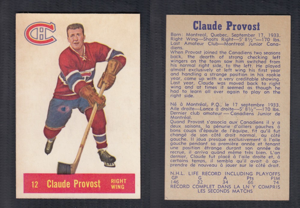 1957-58 PARKHURST HOCKEY CARD #12 C. PROVOST photo 1957-58 PARKHURST HOCKEY CARD #12 C. PROVOST photo