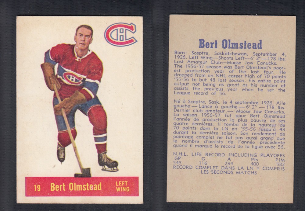 1957-58 PARKHURST HOCKEY CARD #19 B. OLMSTEAD photo 1957-58 PARKHURST HOCKEY CARD #19 B. OLMSTEAD photo