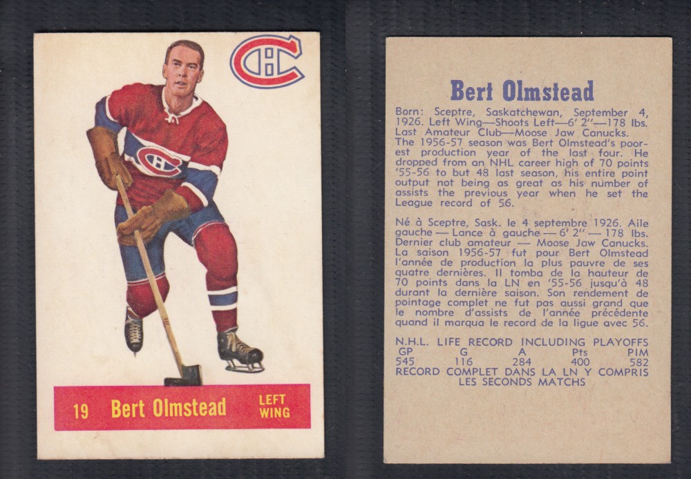 1957-58 PARKHURST HOCKEY CARD #19 B. OLMSTEAD photo 1957-58 PARKHURST HOCKEY CARD #19 B. OLMSTEAD photo