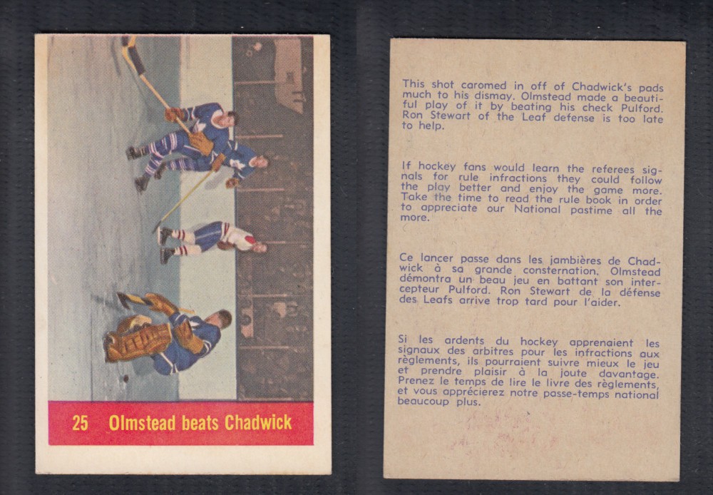 1957-58 PARKHURST HOCKEY CARD #25 OLMSTEAD BEATS CHADWICK photo 1957-58 PARKHURST HOCKEY CARD #25 OLMSTEAD BEATS CHADWICK photo