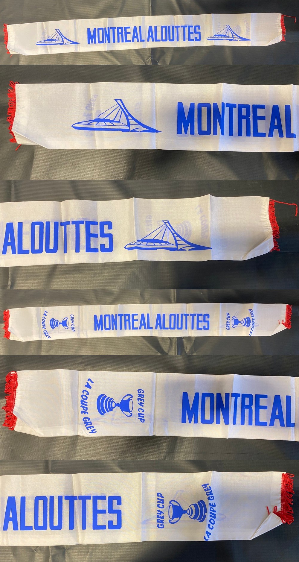 1970'S CFL MONTREAL ALOUETTES GREY CUP SCARF photo 1970'S CFL MONTREAL ALOUETTES GREY CUP SCARF photo