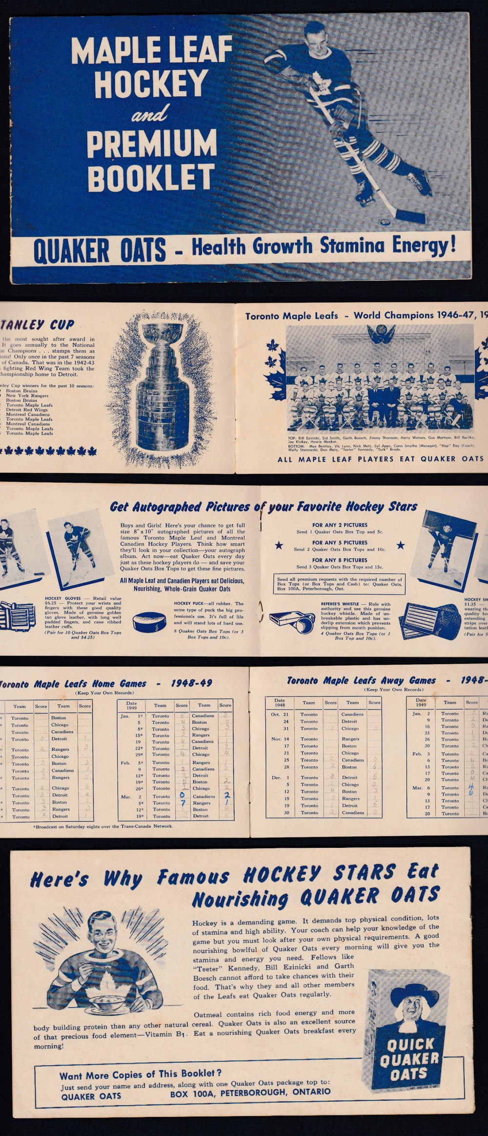 1949-54 QUAKER OATS TORONTO MAPLE LEAFS BOOKLET photo 1949-54 QUAKER OATS TORONTO MAPLE LEAFS BOOKLET photo