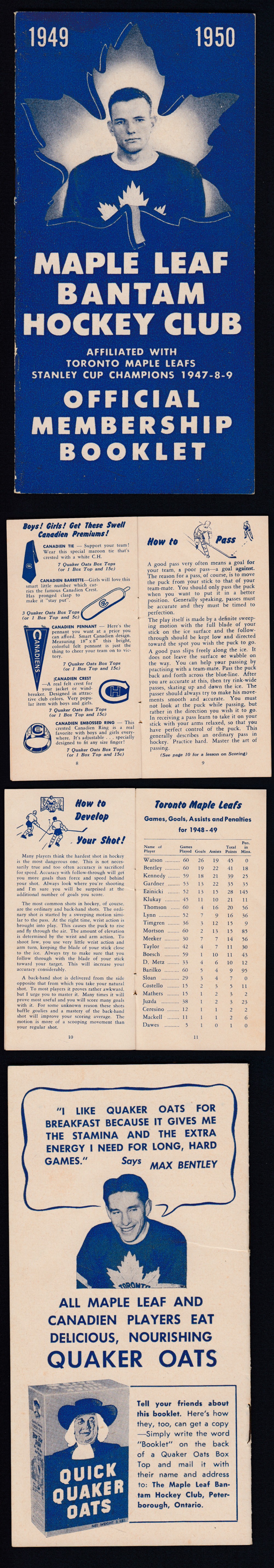 1949-50 QUAKER OATS TORONTO MAPLE LEAFS BOOKLET photo 1949-50 QUAKER OATS TORONTO MAPLE LEAFS BOOKLET photo