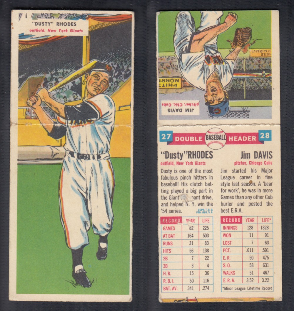 1955 TOPPS DOUBLEHEADERS BASEBALL CARD #27-28 RHODES/DAVIS photo 1955 TOPPS DOUBLEHEADERS BASEBALL CARD #27-28 RHODES/DAVIS photo