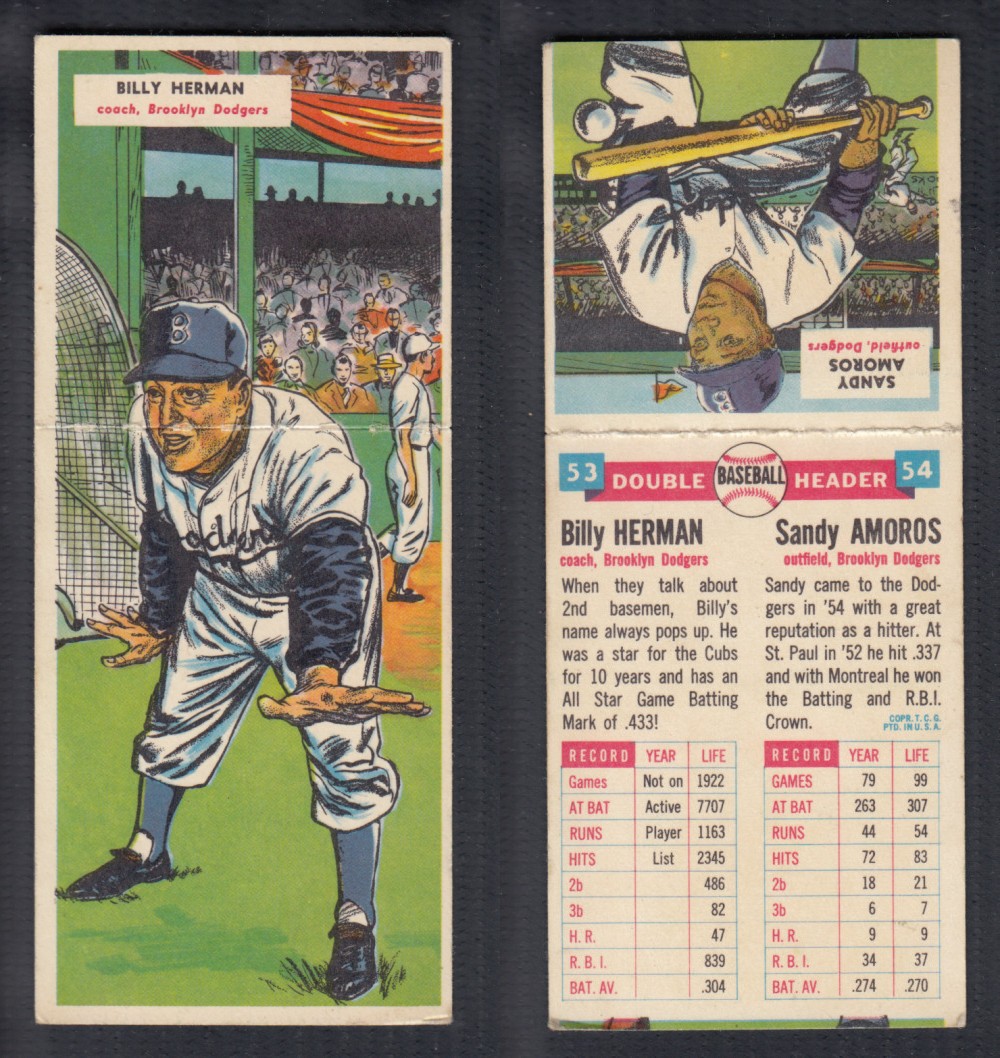 1955 TOPPS DOUBLEHEADERS BASEBALL CARD #53-54 HERMAN/AMOROS photo 1955 TOPPS DOUBLEHEADERS BASEBALL CARD #53-54 HERMAN/AMOROS photo