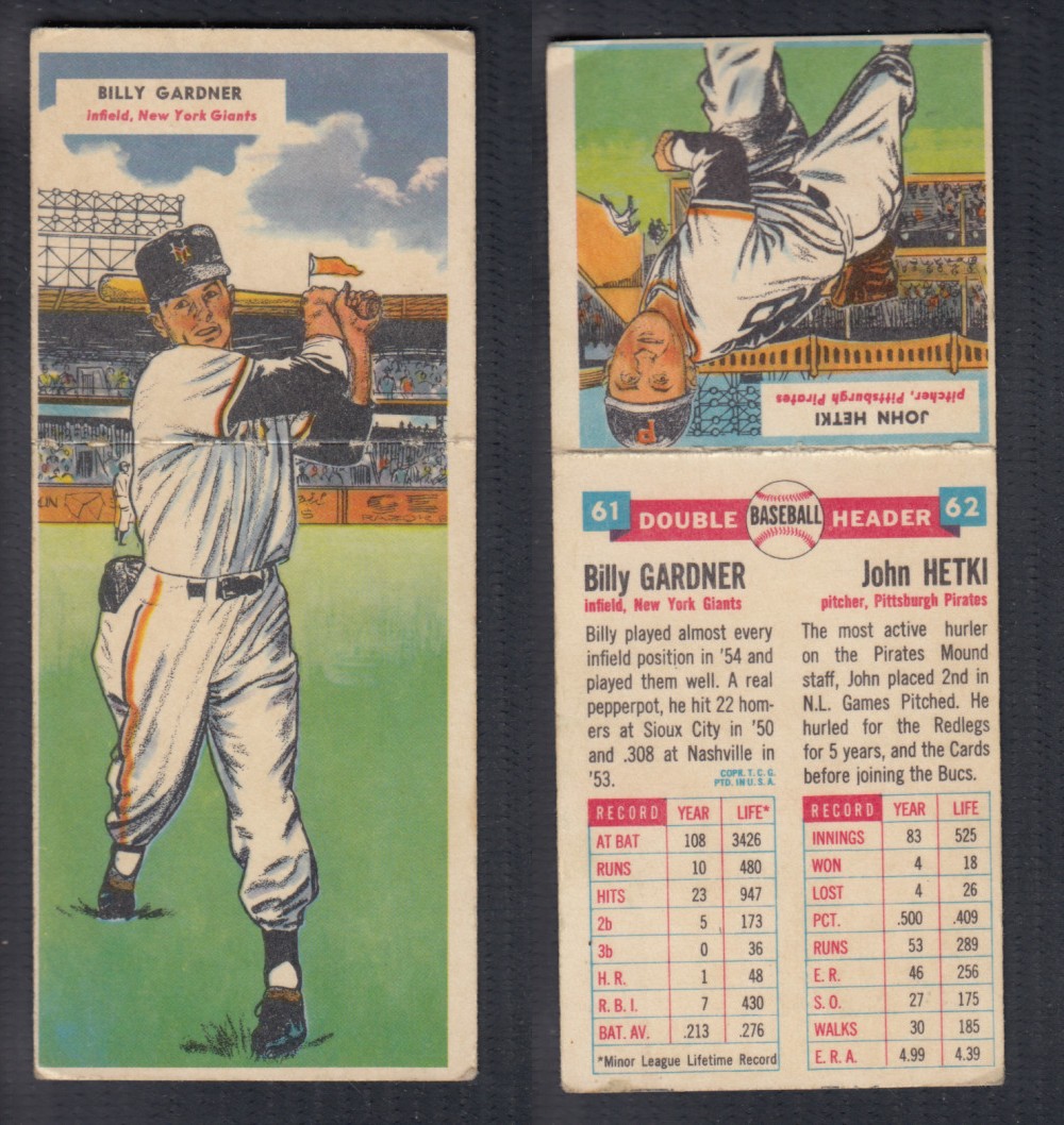 1955 TOPPS DOUBLEHEADERS BASEBALL CARD #61-62 GARDNER/HETKI photo 1955 TOPPS DOUBLEHEADERS BASEBALL CARD #61-62 GARDNER/HETKI photo