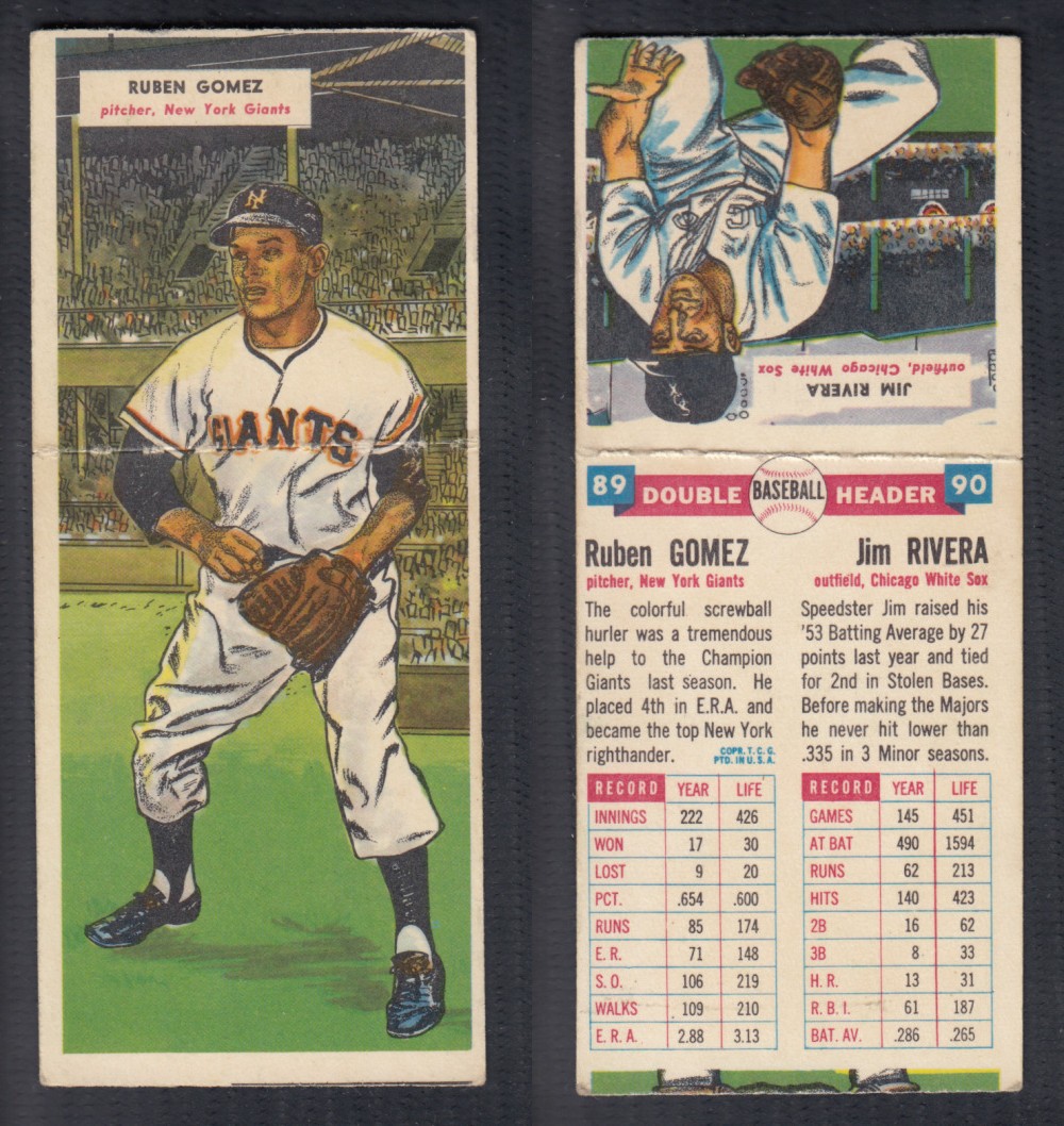 1955 TOPPS DOUBLEHEADERS BASEBALL CARD #89-90 GOMEZ/RIVERA photo 1955 TOPPS DOUBLEHEADERS BASEBALL CARD #89-90 GOMEZ/RIVERA photo