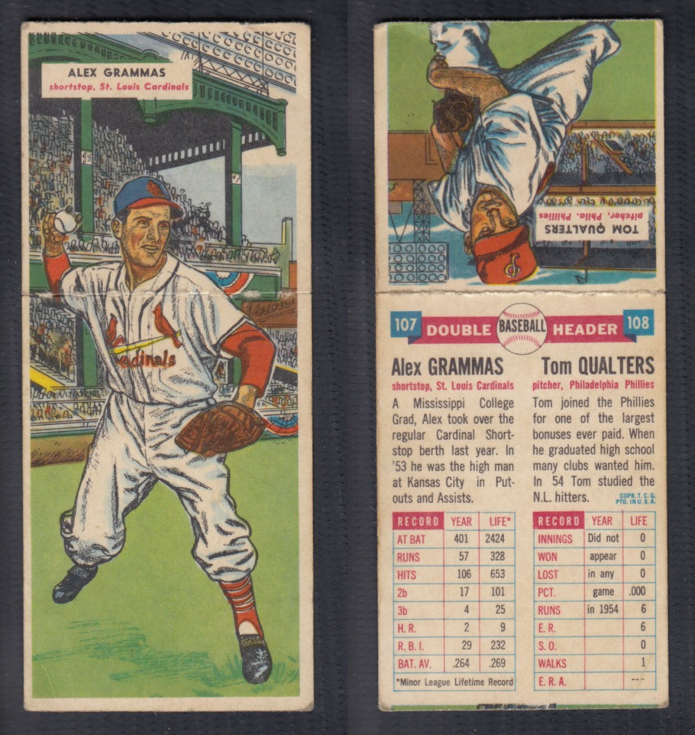 1955 TOPPS DOUBLEHEADERS BASEBALL CARD #107-108 GRAMMAS/QUALTERS photo 1955 TOPPS DOUBLEHEADERS BASEBALL CARD #107-108 GRAMMAS/QUALTERS photo