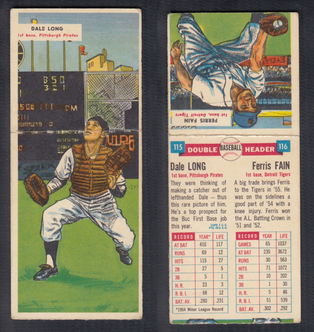 1955 TOPPS DOUBLEHEADERS BASEBALL CARD #115-116 LONG/FAIN photo 1955 TOPPS DOUBLEHEADERS BASEBALL CARD #115-116 LONG/FAIN photo