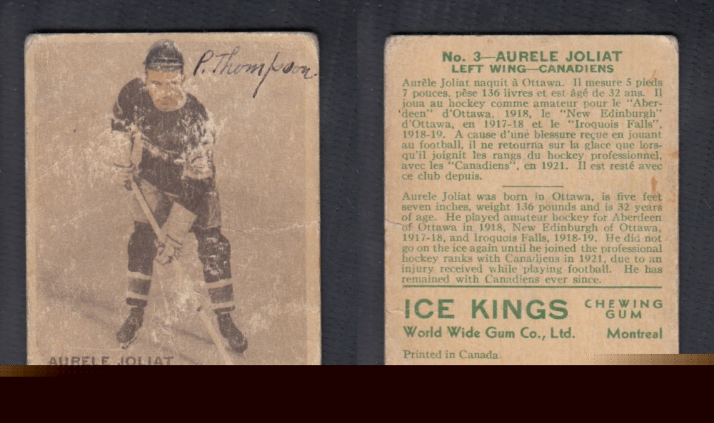 1933-34 ICE KINGS HOCKEY CARD #3 A. JOLIAT photo 1933-34 ICE KINGS HOCKEY CARD #3 A. JOLIAT photo