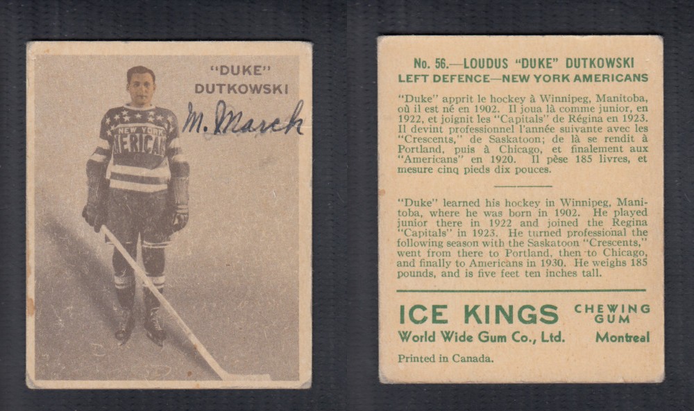 1933-34 ICE KINGS HOCKEY CARD #56 L. DUTKOWSKI photo 1933-34 ICE KINGS HOCKEY CARD #56 L. DUTKOWSKI photo