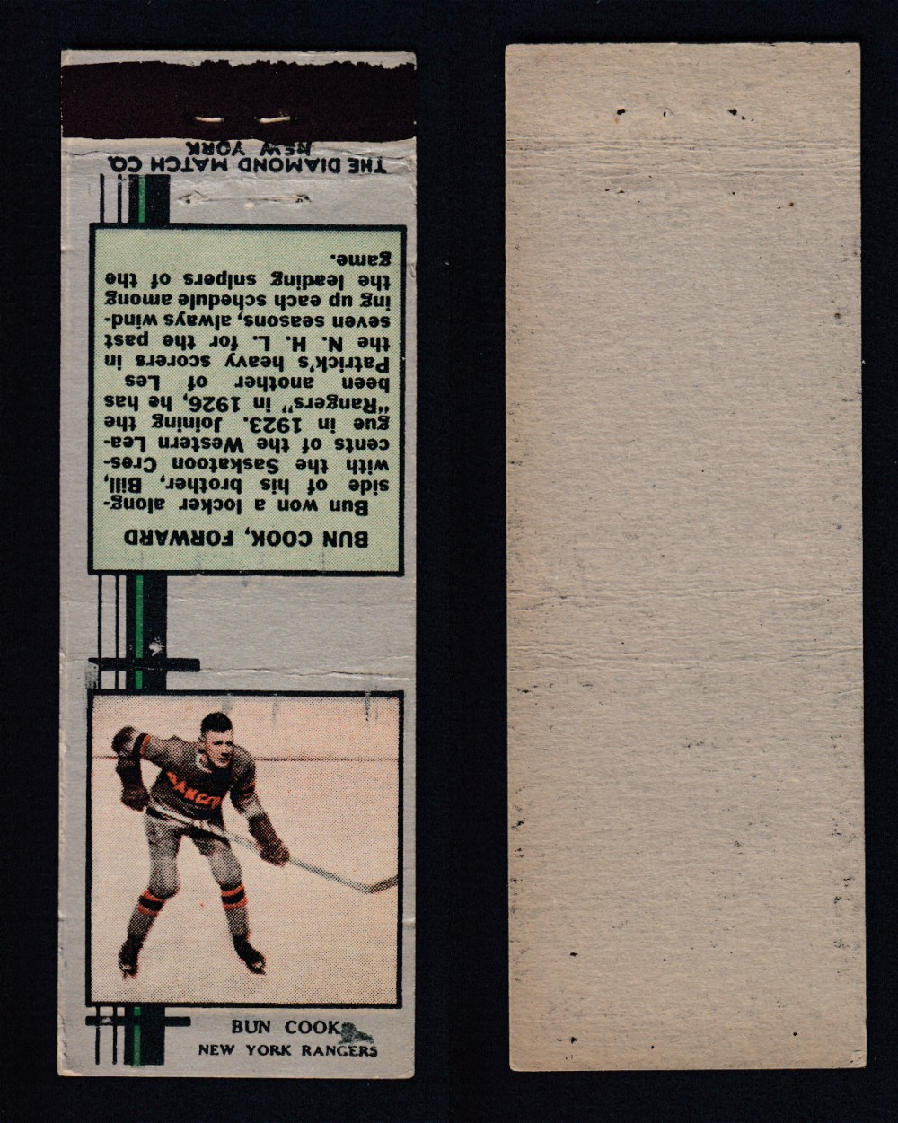 1933-34 DIAMOND MATCHBOOK HOCKEY CARD SILVER B. COOK photo 1933-34 DIAMOND MATCHBOOK HOCKEY CARD SILVER B. COOK photo