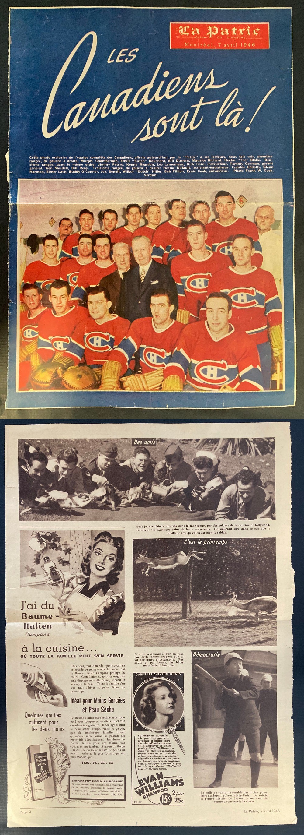 1946 LA PATIRE NEWSPAPER PHOTO MONTREAL CANADIENS TEAM photo 1946 LA PATIRE NEWSPAPER PHOTO MONTREAL CANADIENS TEAM photo