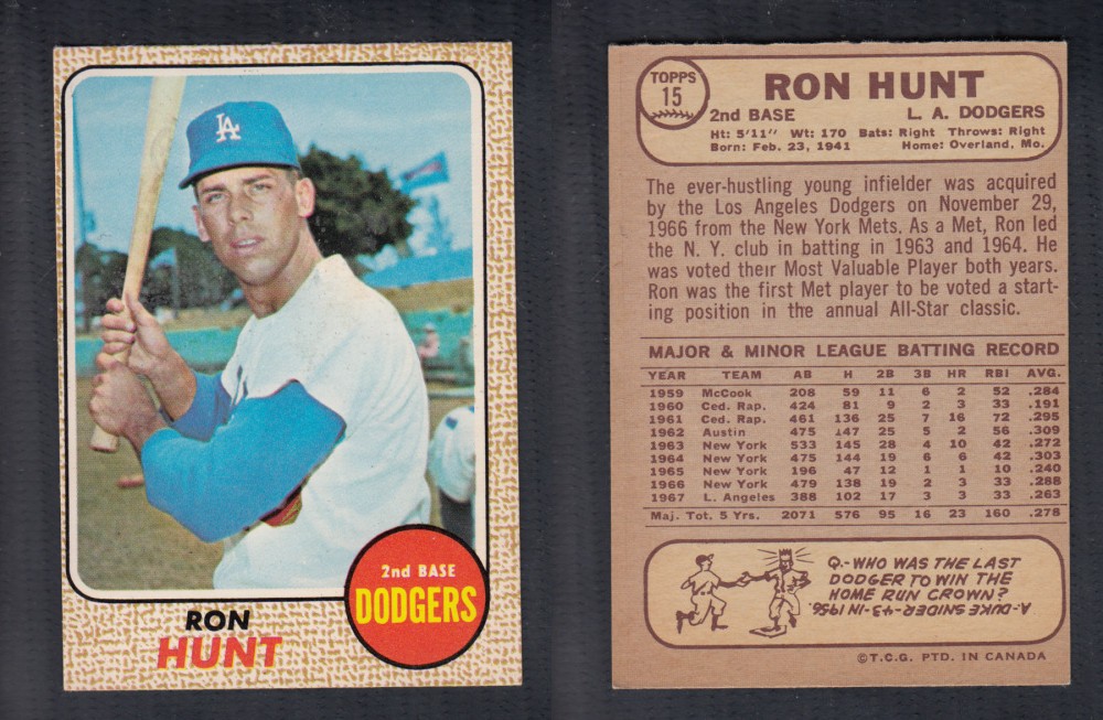 1968 O-PEE-CHEE BASEBALL CARD #15 R. HUNT photo 1968 O-PEE-CHEE BASEBALL CARD #15 R. HUNT photo