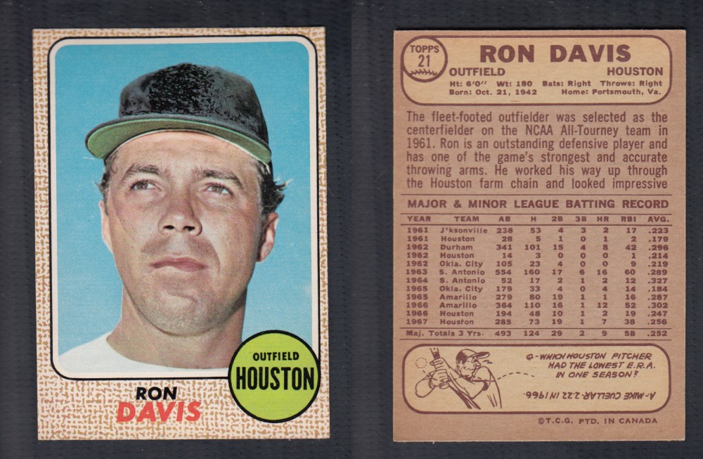 1968 O-PEE-CHEE BASEBALL CARD #21 R. DAVIS photo 1968 O-PEE-CHEE BASEBALL CARD #21 R. DAVIS photo