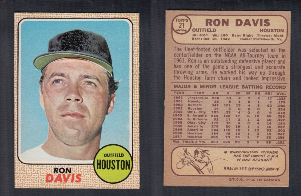 1968 O-PEE-CHEE BASEBALL CARD #21 R. DAVIS photo 1968 O-PEE-CHEE BASEBALL CARD #21 R. DAVIS photo