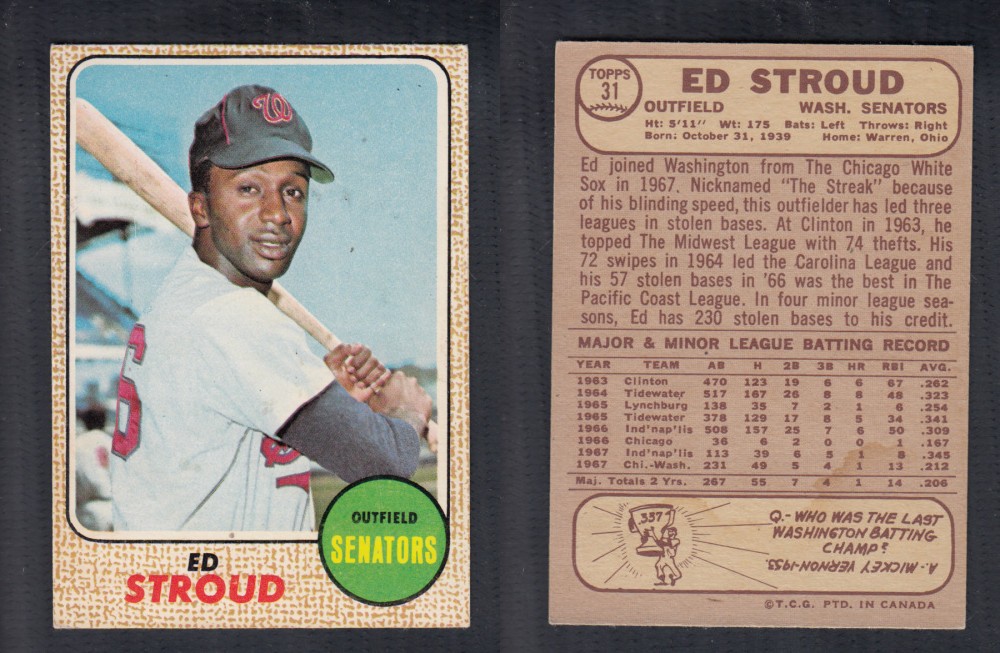 1968 O-PEE-CHEE BASEBALL CARD #31 E. STROUD photo 1968 O-PEE-CHEE BASEBALL CARD #31 E. STROUD photo